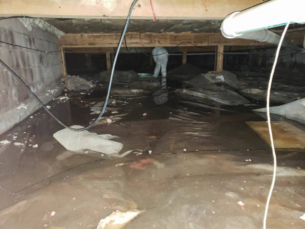 a crawl space filled with water after a pipe break. a crawl space filled with water after a pipe break.
